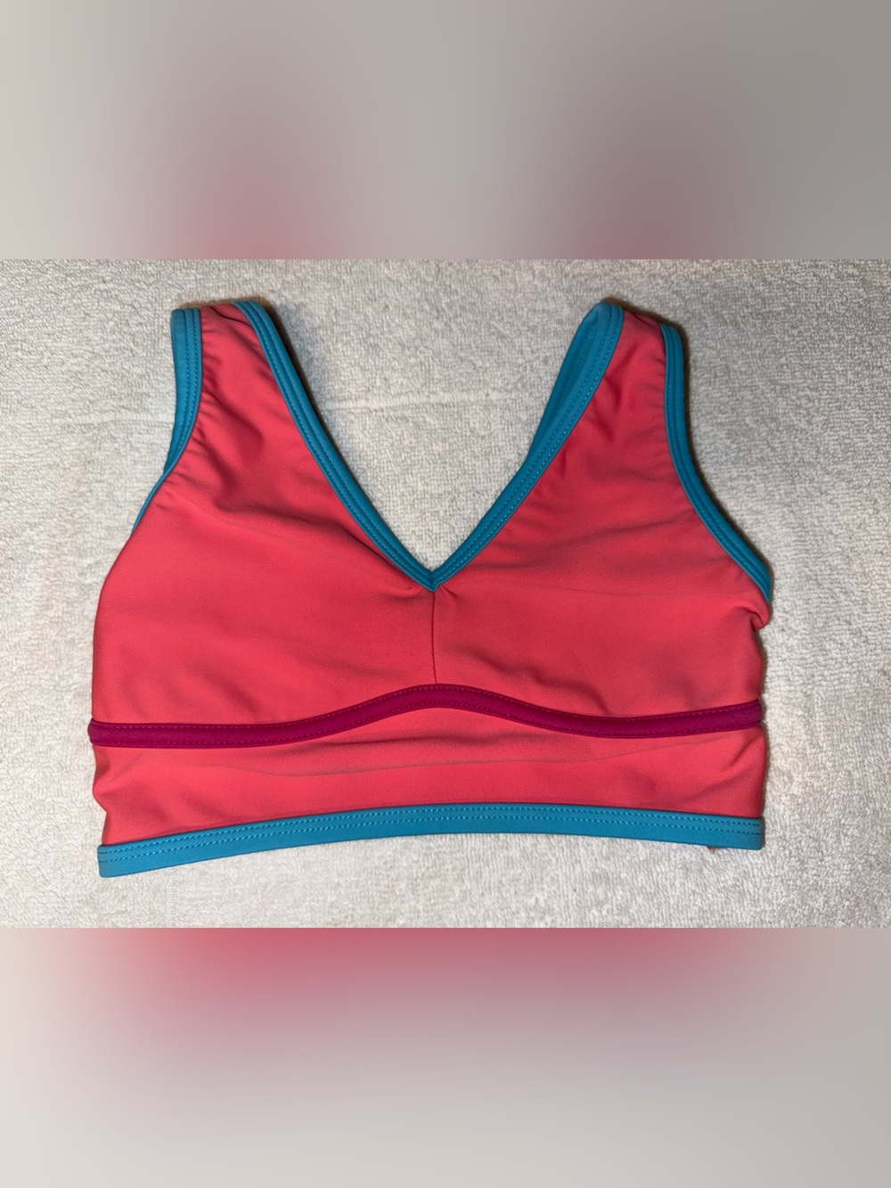 Oh La La Girls Coral Dance Top with Teal Trim Size Intermediate Child (6X/7)